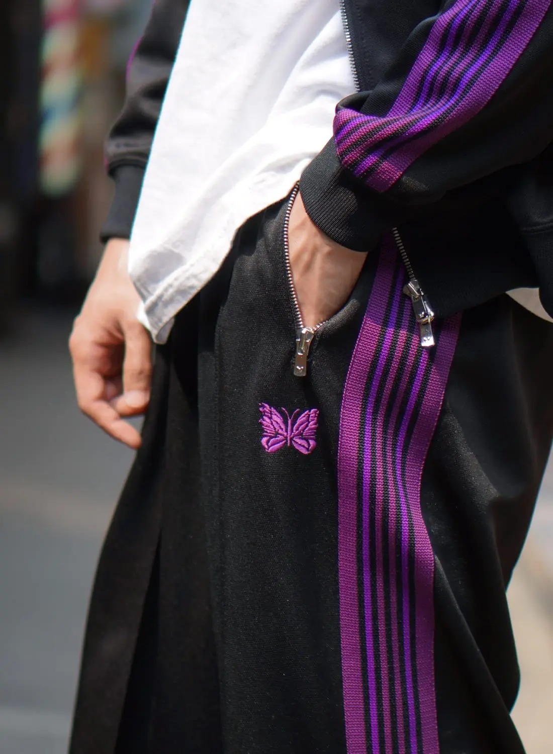 2025AW NEEDLES 聯名 別注 TRACK PANTS 金屬拉鍊 黑紫 蝴蝶 長褲 運動褲 現貨 OV1668