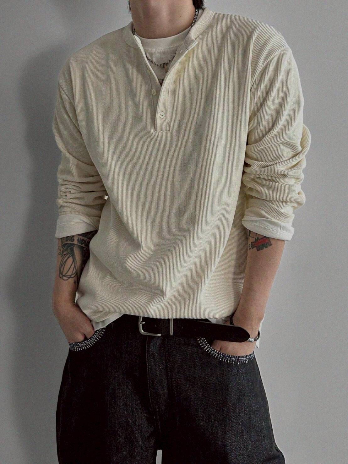 羅紋亨利領長袖上衣