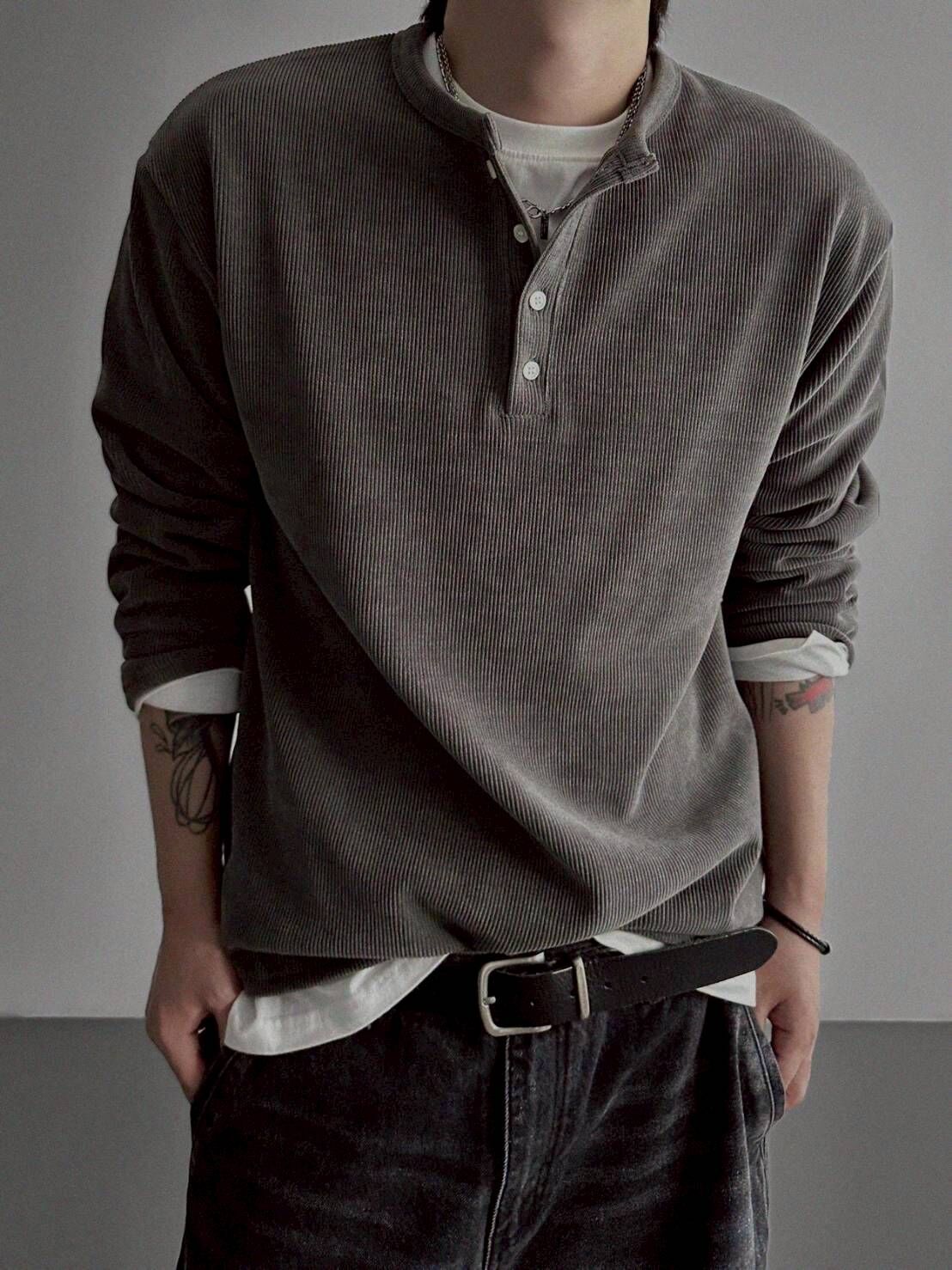 羅紋亨利領長袖上衣