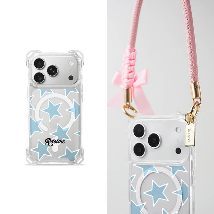 藍色星星 四角好掛殼 - 透明防摔掛繩殼 (MagSafe磁吸) iPhone手機殼