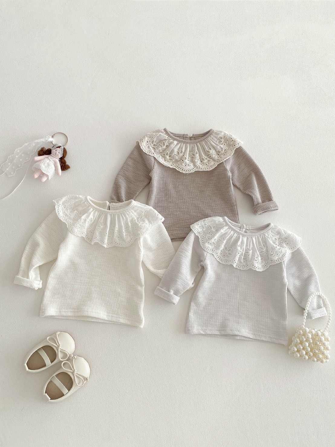 花邊領純色百搭上衣