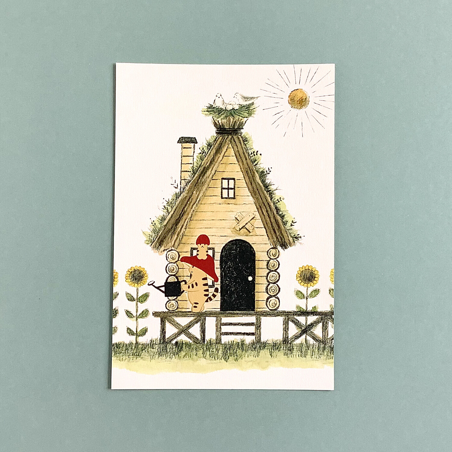 夏天_蘑菇貓 貓咪繪本明信片｜日本 4legs