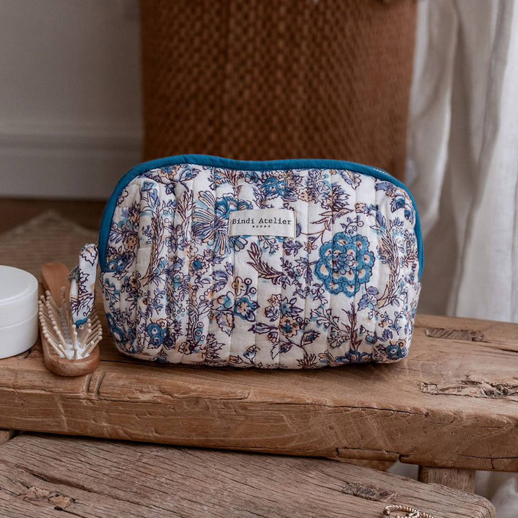 琪拉天際藍花鑲淡雅橘 | 小款化妝包