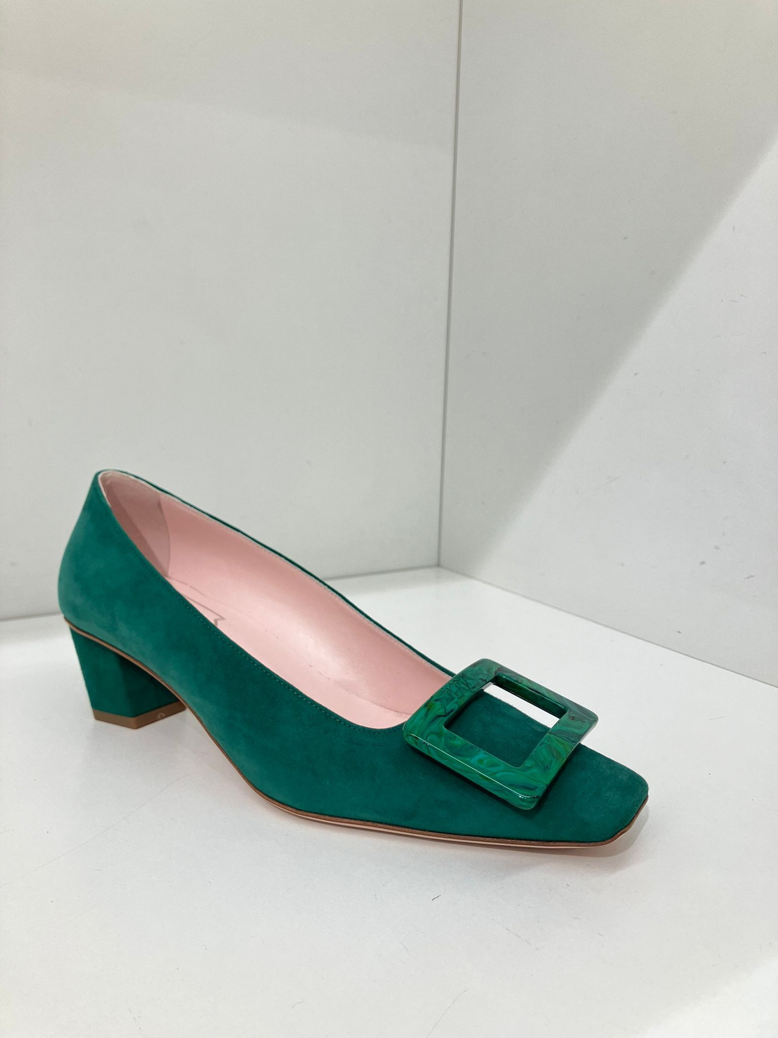 Roger Vivier RV Belle Vivier suede heels green