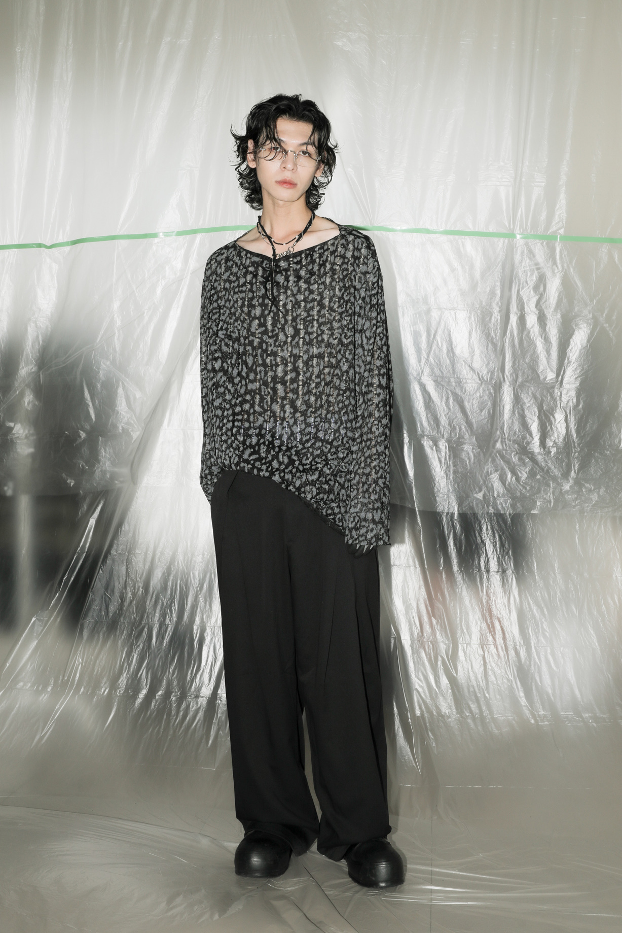 【Unisex】Leopard Mesh Knit Long Sleeve #上衣 (售完不補)