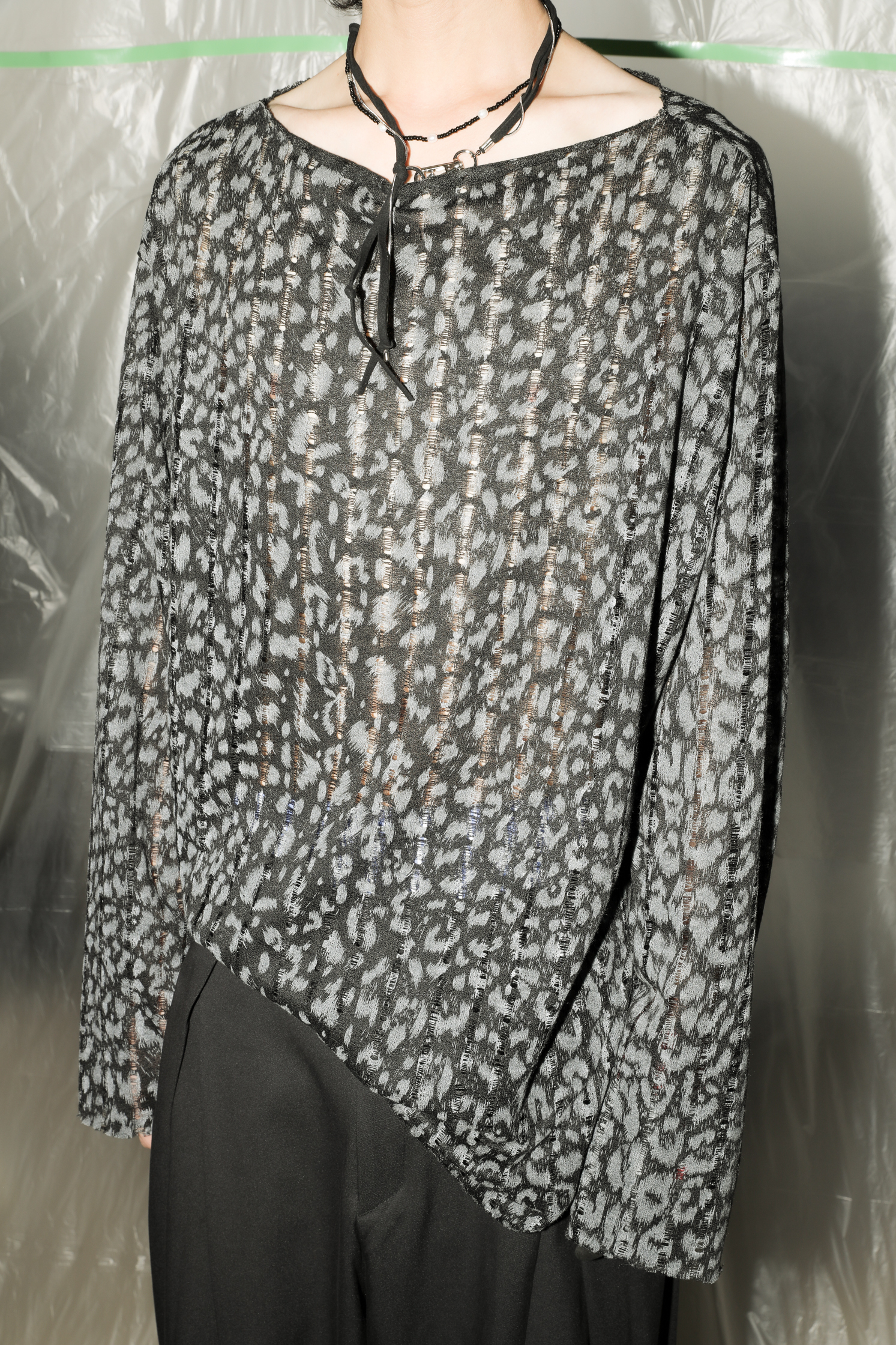 【Unisex】Leopard Mesh Knit Long Sleeve #上衣 (售完不補)