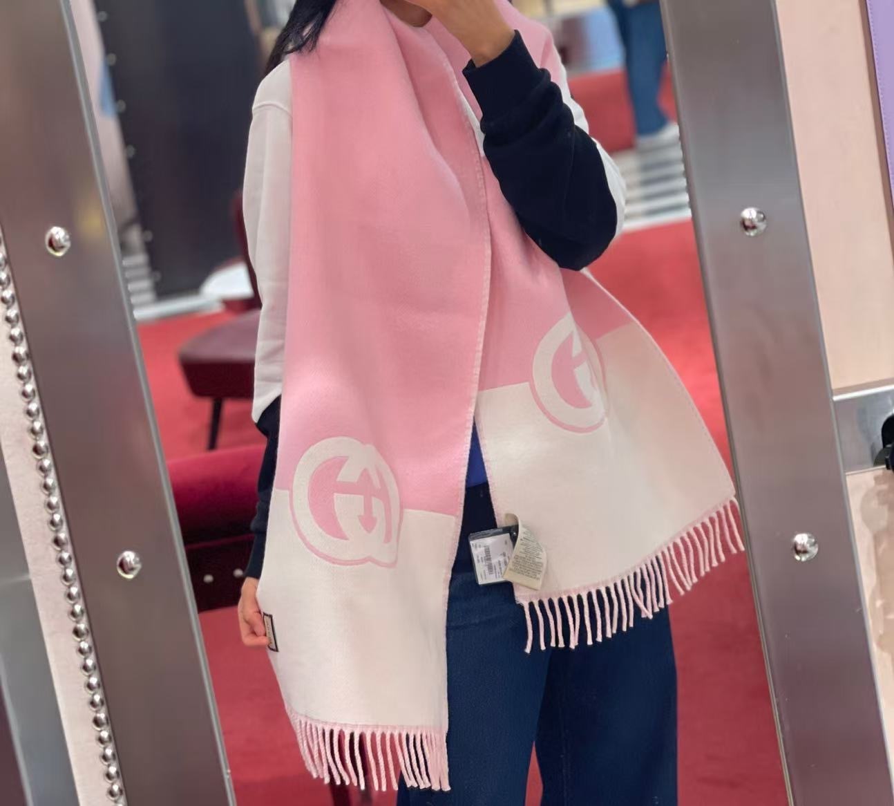 Gucci Duoparf wool cashmere scarf pink 33*200cm 715497