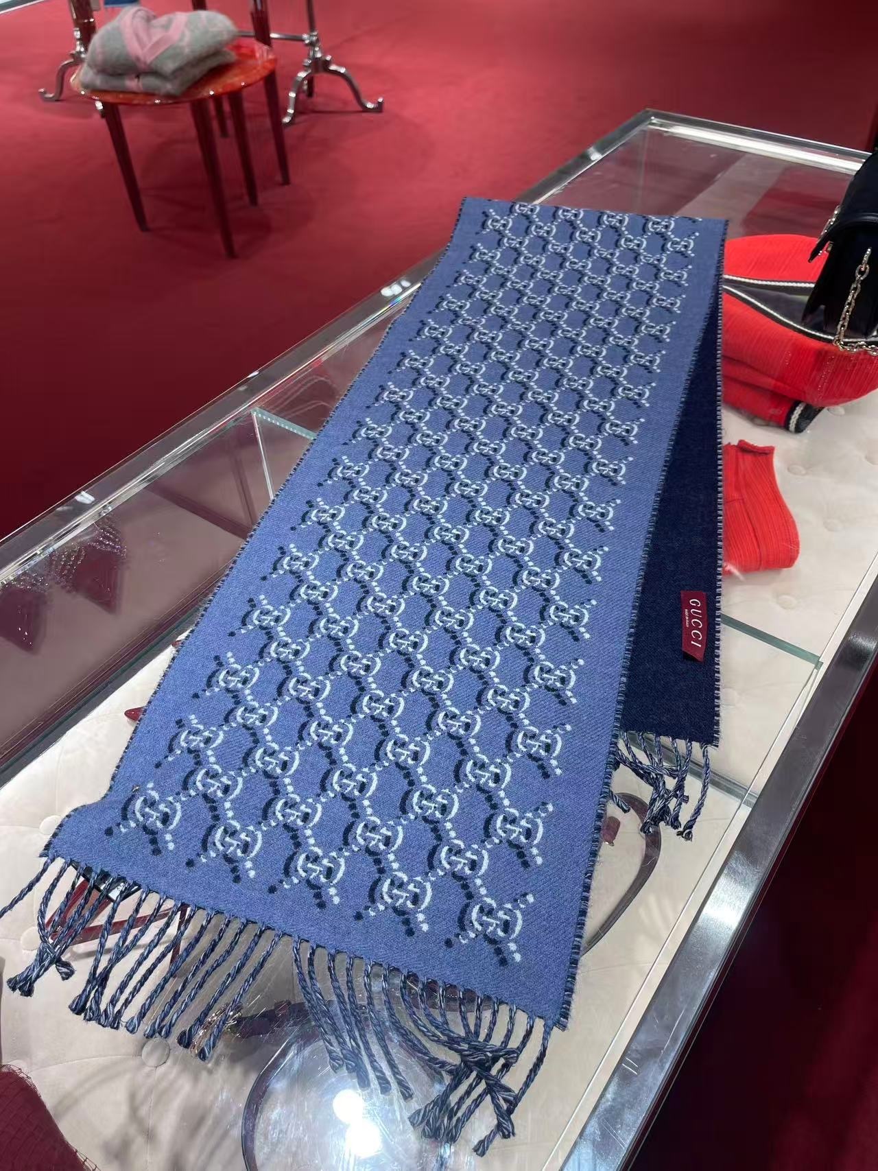 Gucci lost shadow wool scarf blue 33*195cm 809825