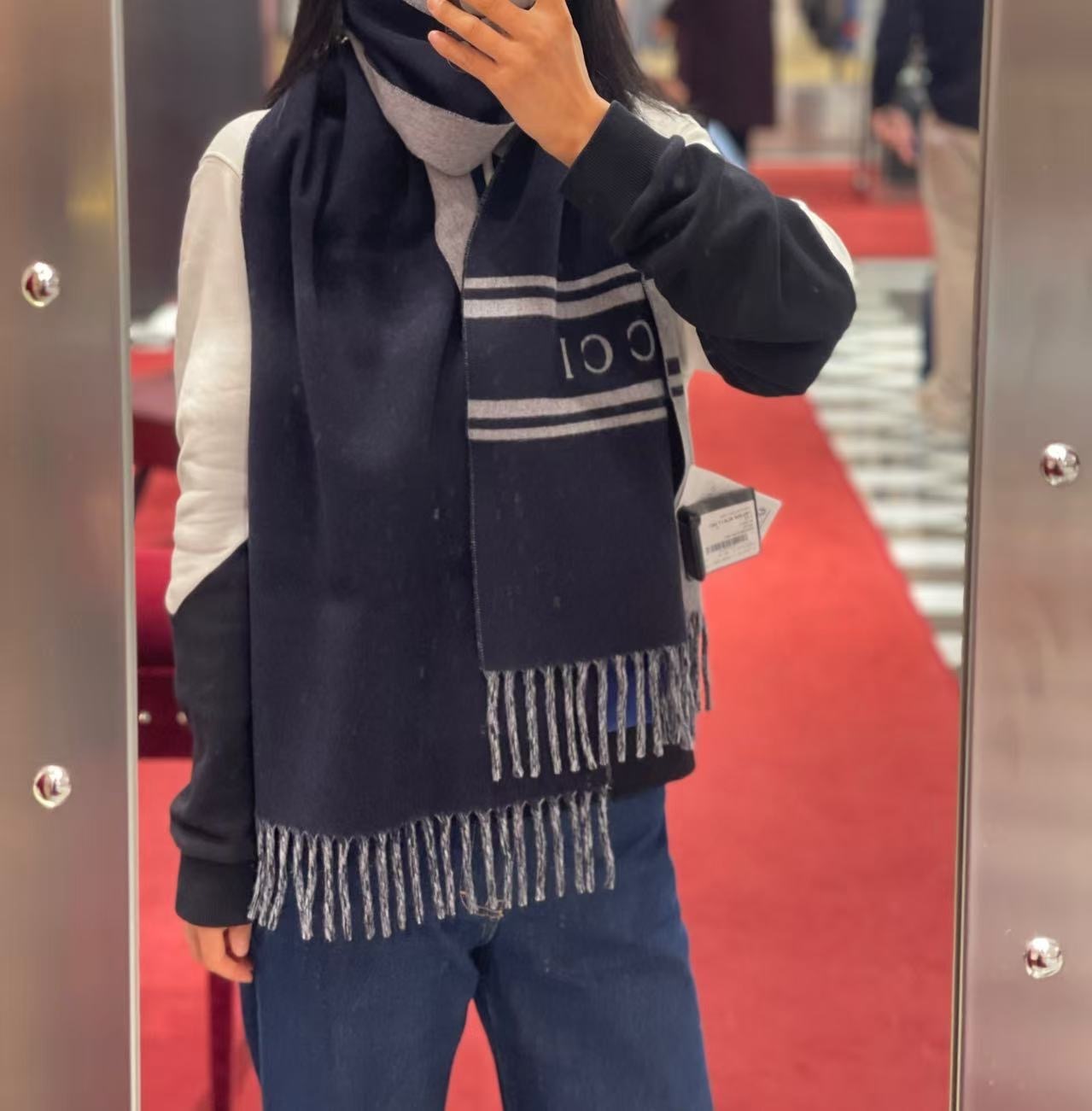 Gucci colly wool cashmere scarf navy 37*220cm 795304