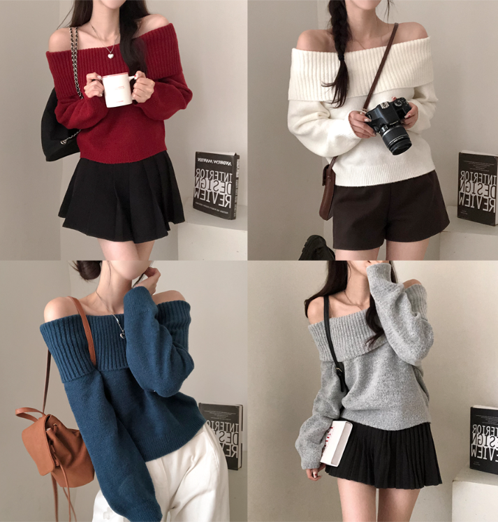 早秋預訂｜蓬鬆露肩針織衫