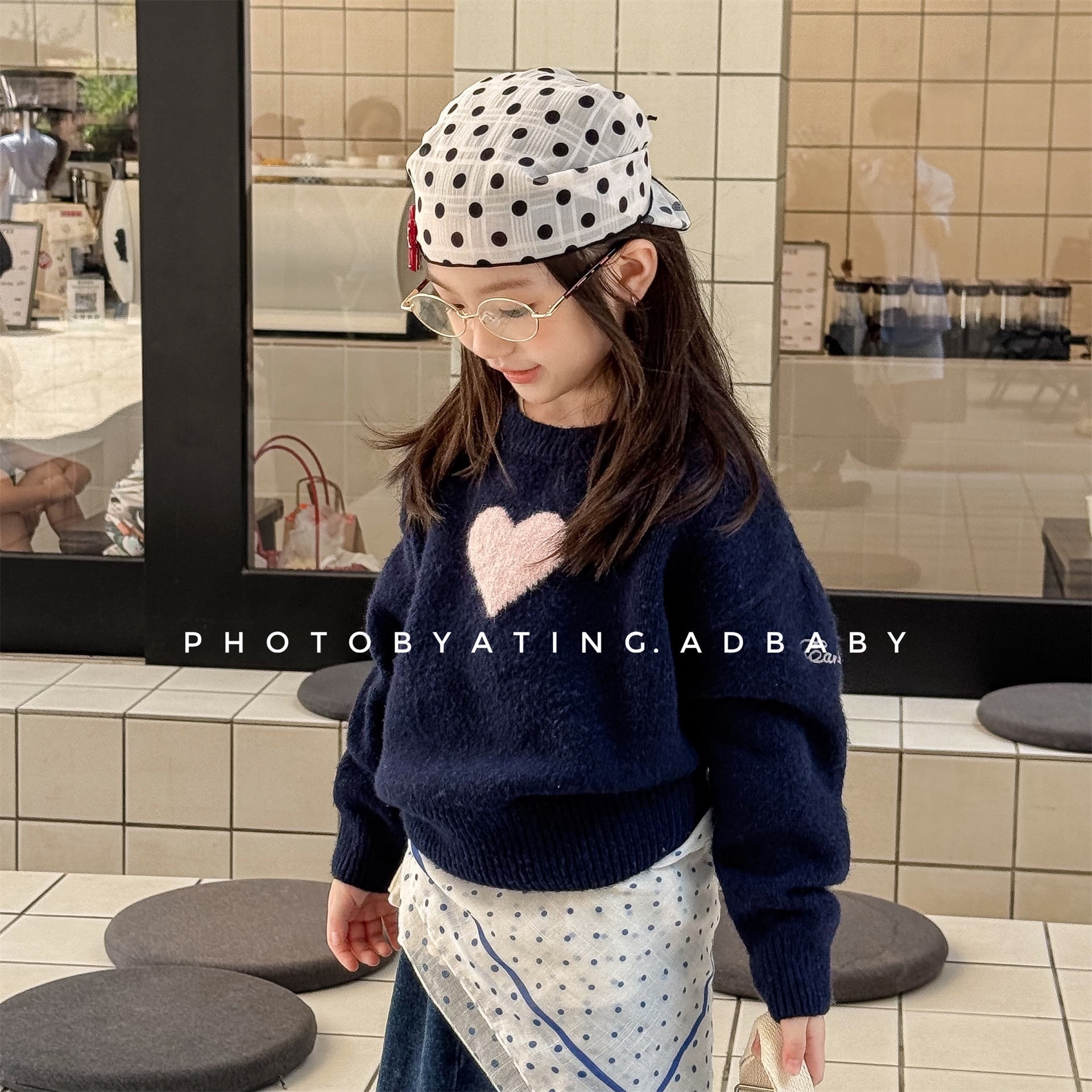 撞色愛心毛線上衣