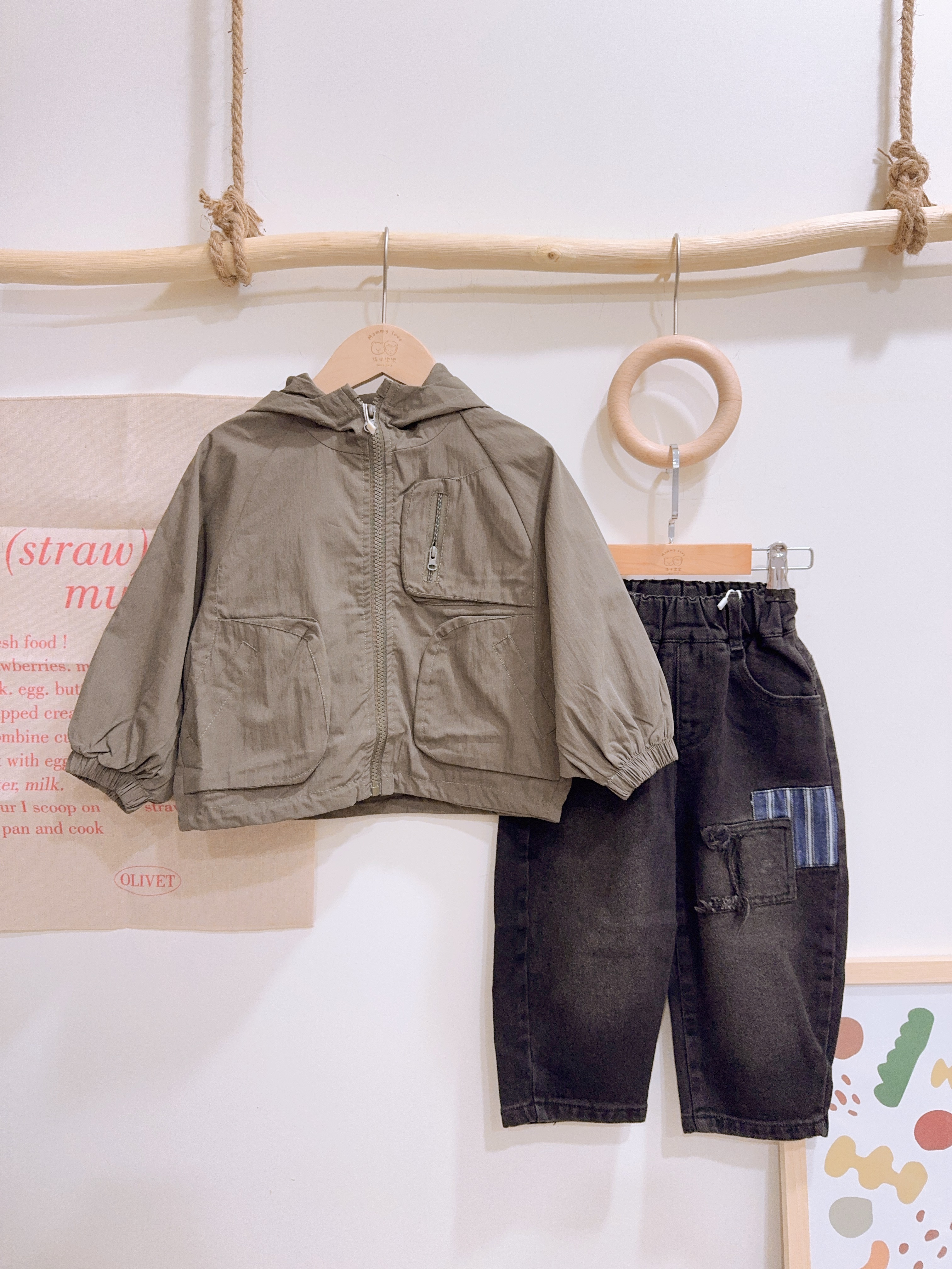 1613拼色塊牛仔長褲c40