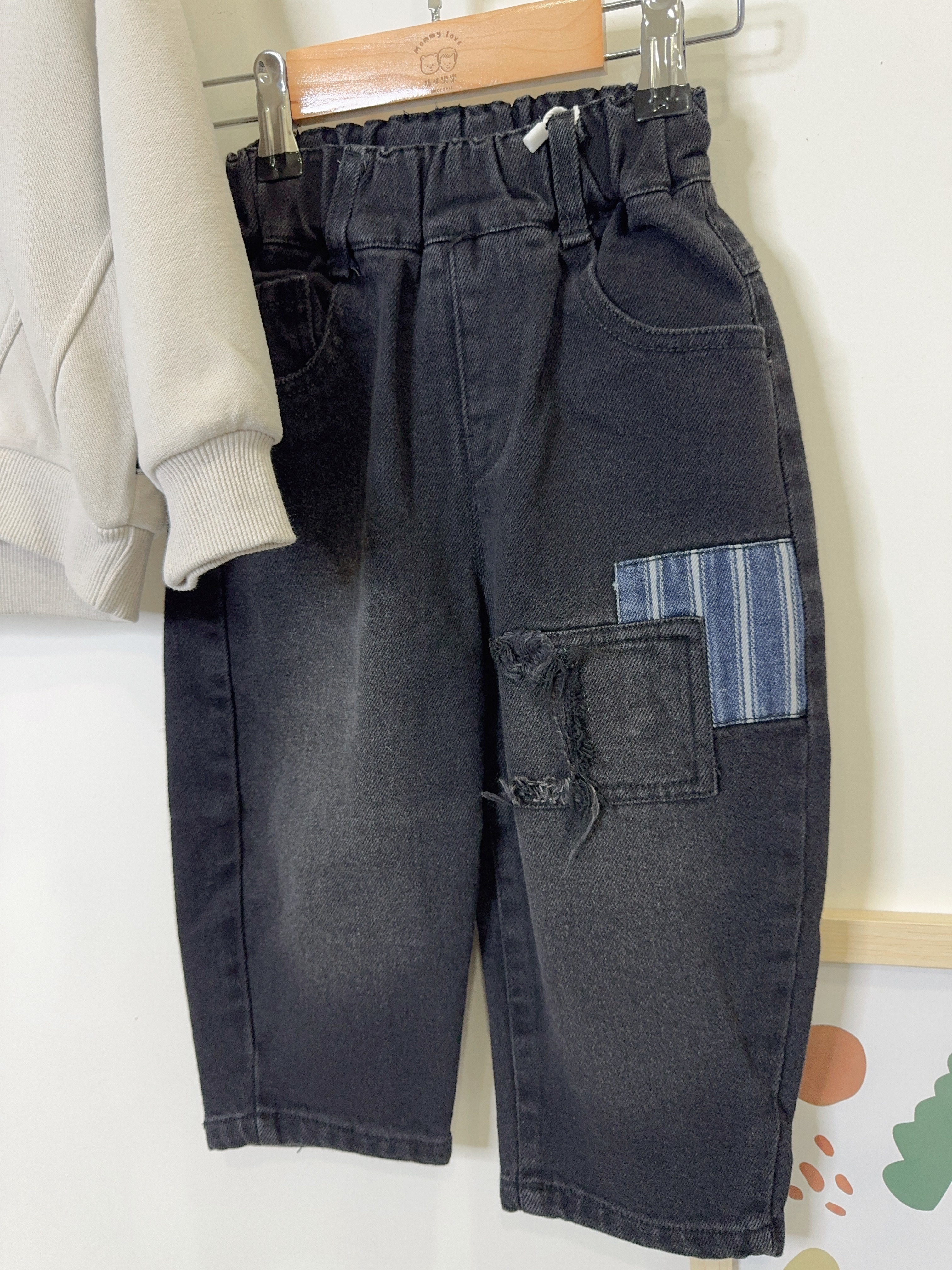 1613拼色塊牛仔長褲c40