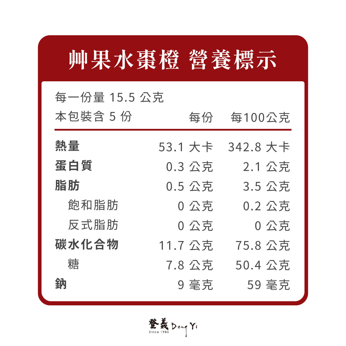 登義棗橙營養標示