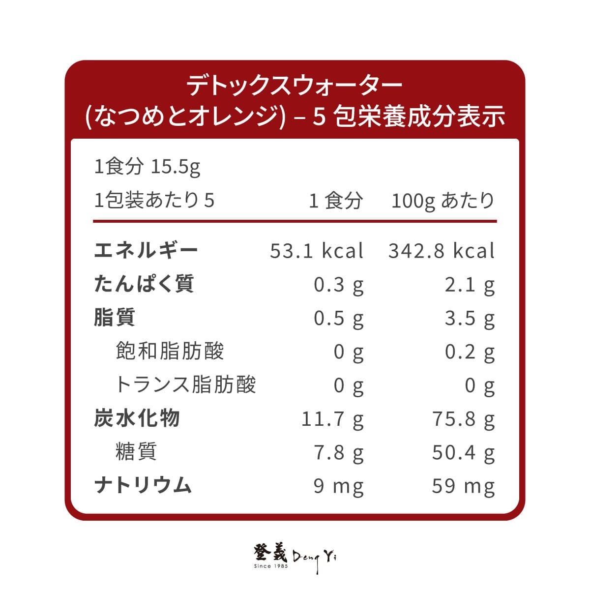 登義棗橙營養標示