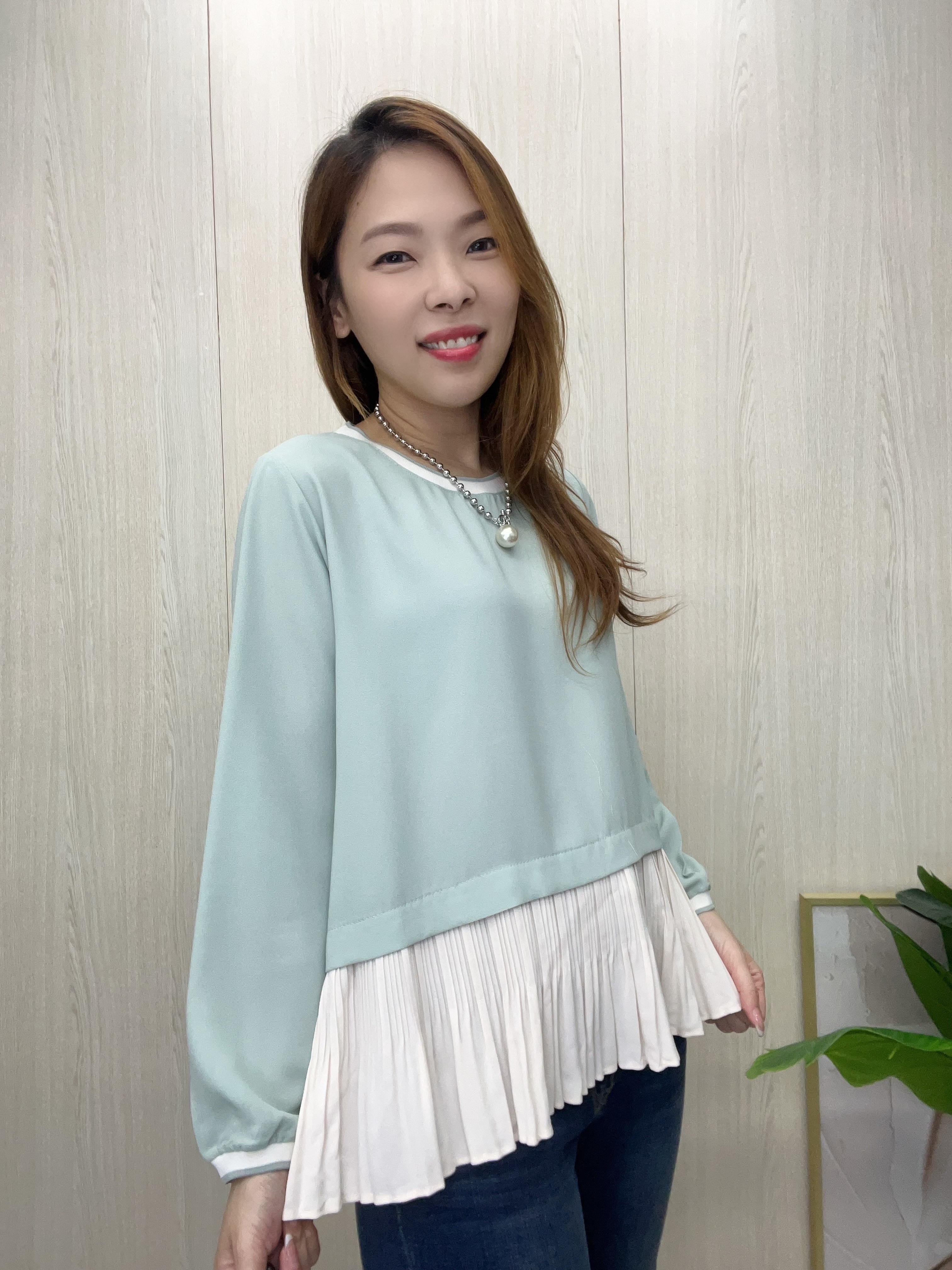 韓國高質雪紡拼百摺top~108I