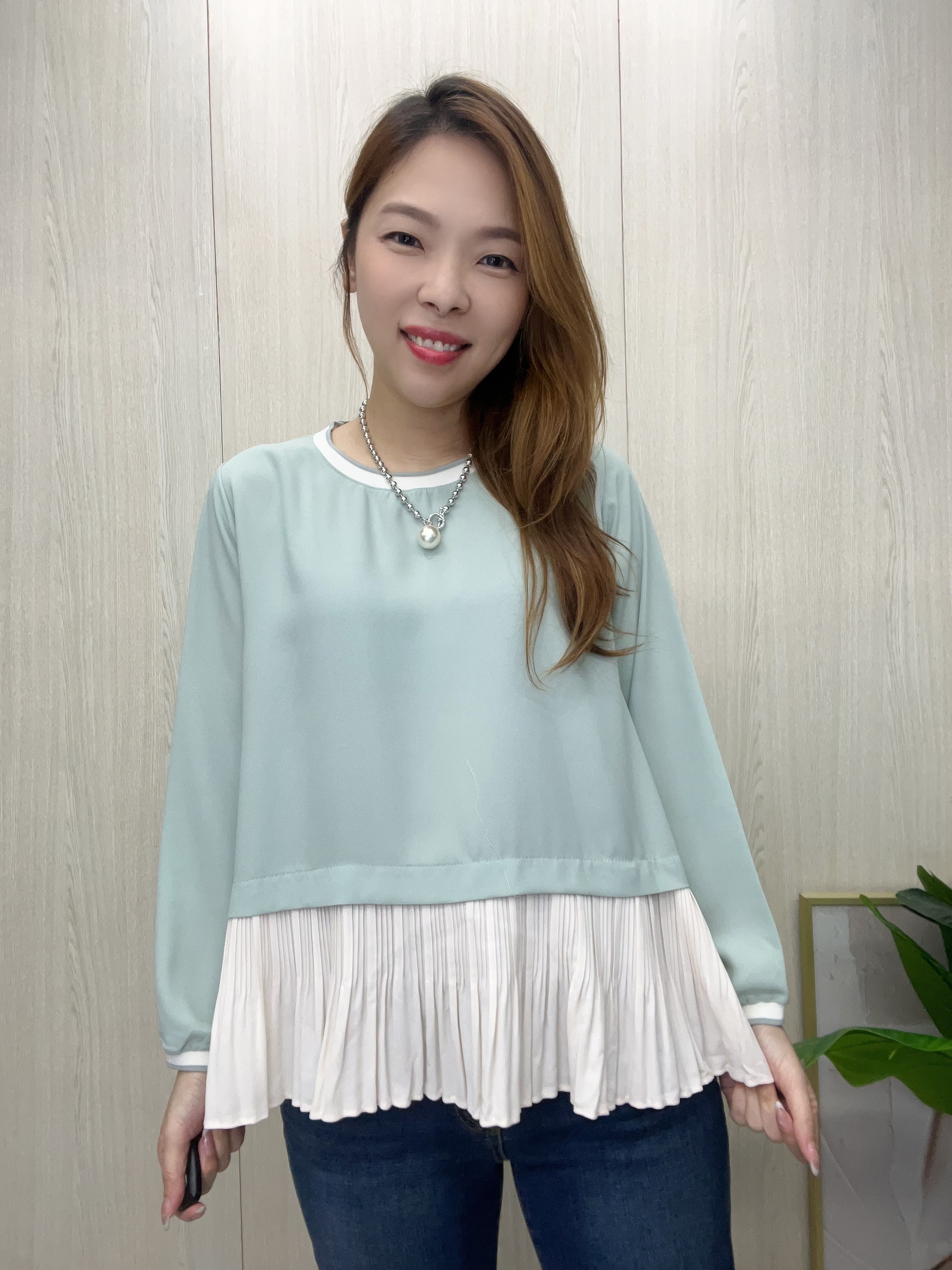 韓國高質雪紡拼百摺top~108I