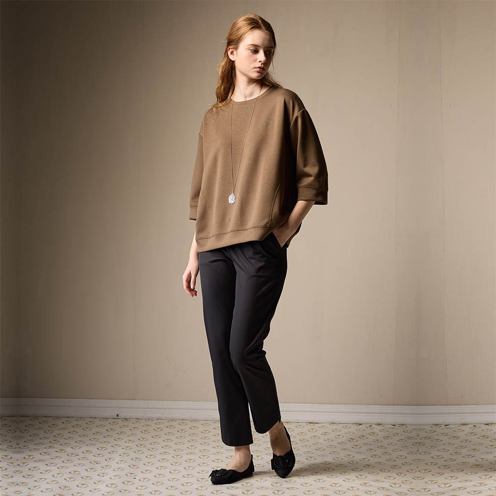 PIPPY簡約休閒彈性棉7分褲 黑