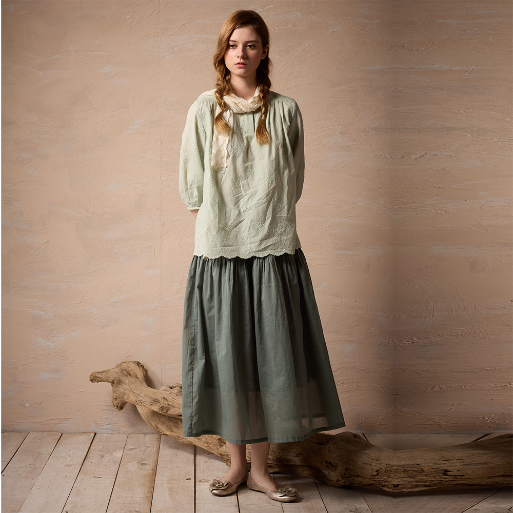 PIPPY 柔美飄逸純棉長裙 綠