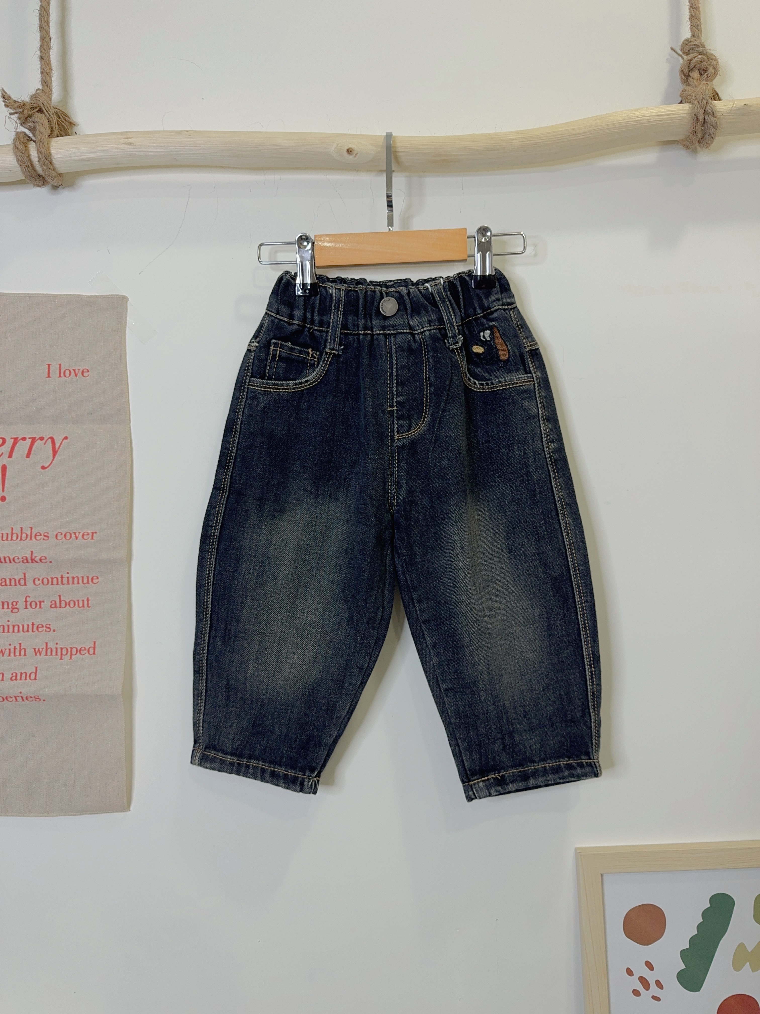 816口袋刺繡狗狗牛仔褲c44