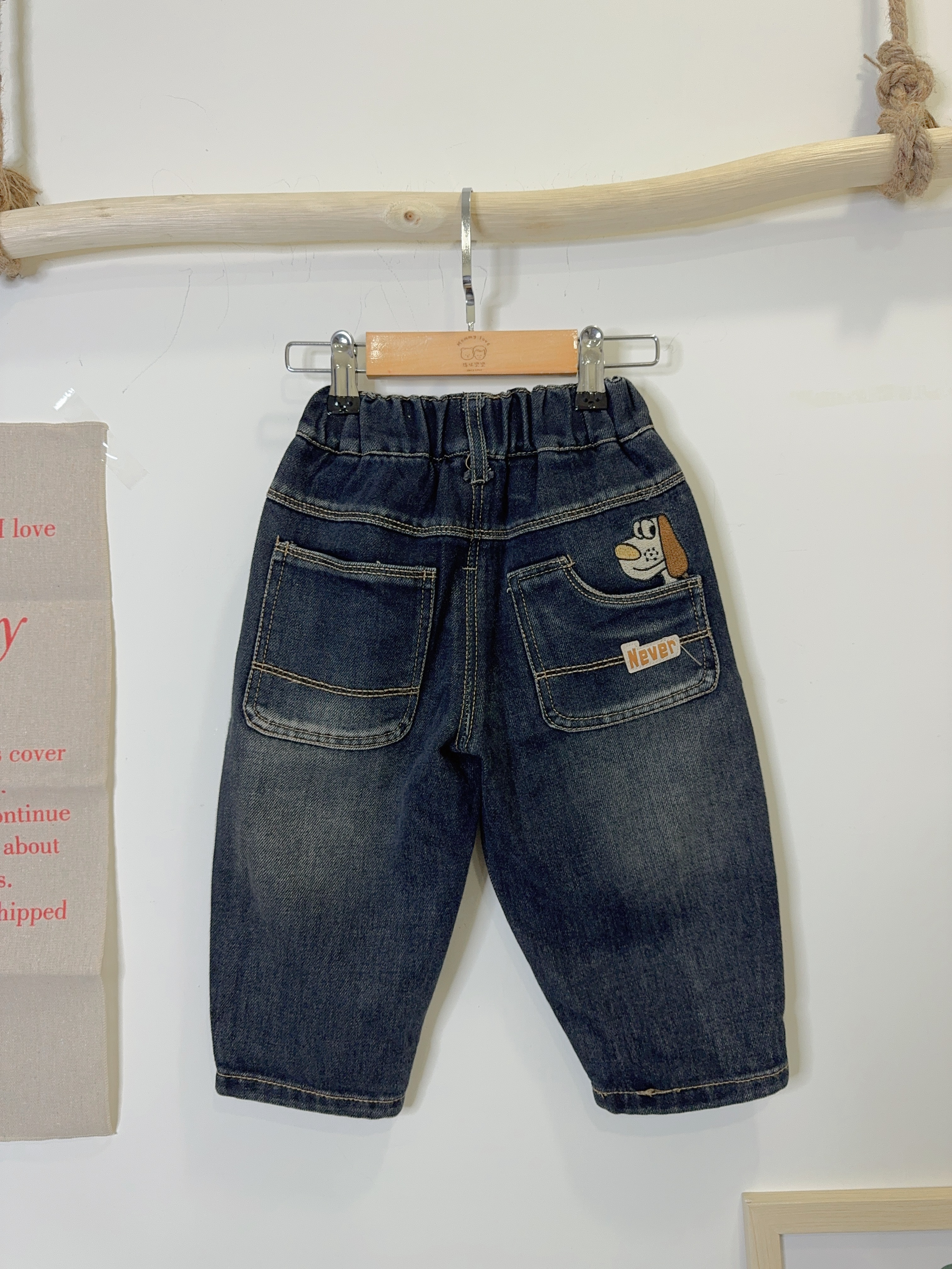 816口袋刺繡狗狗牛仔褲c44