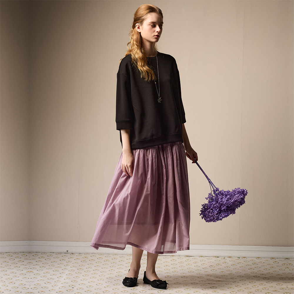 PIPPY 柔美飄逸純棉長裙 灰紫