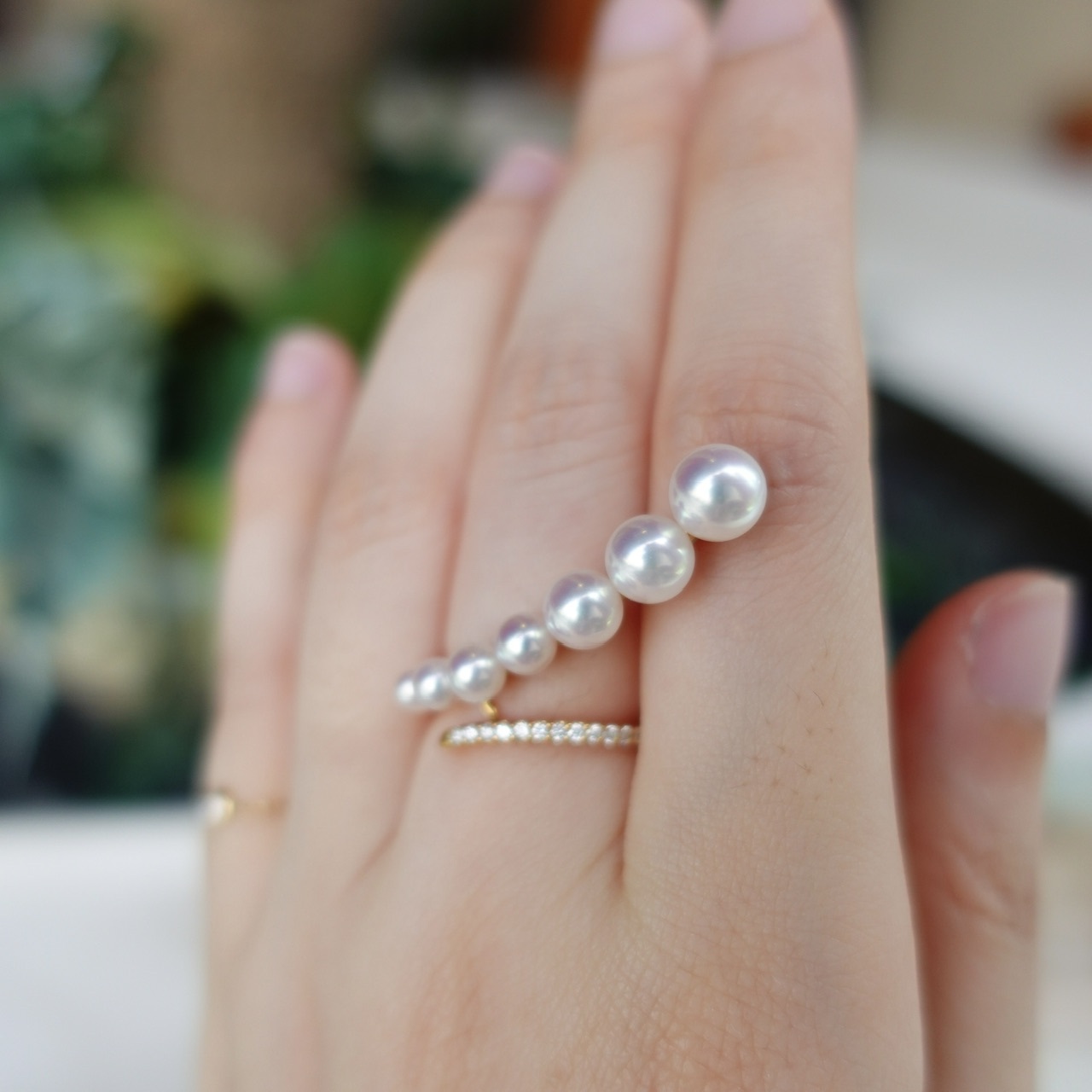 彩凜珠設計系列 - 18K金日本Baby Akoya漸變珍珠鑽石戒指 (3-6mm)