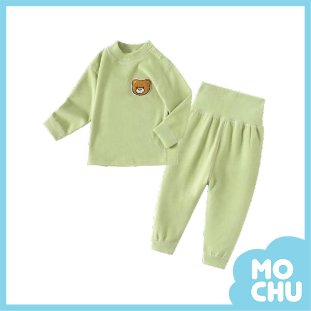 小熊薄絨高腰護肚家居服套裝(四色)