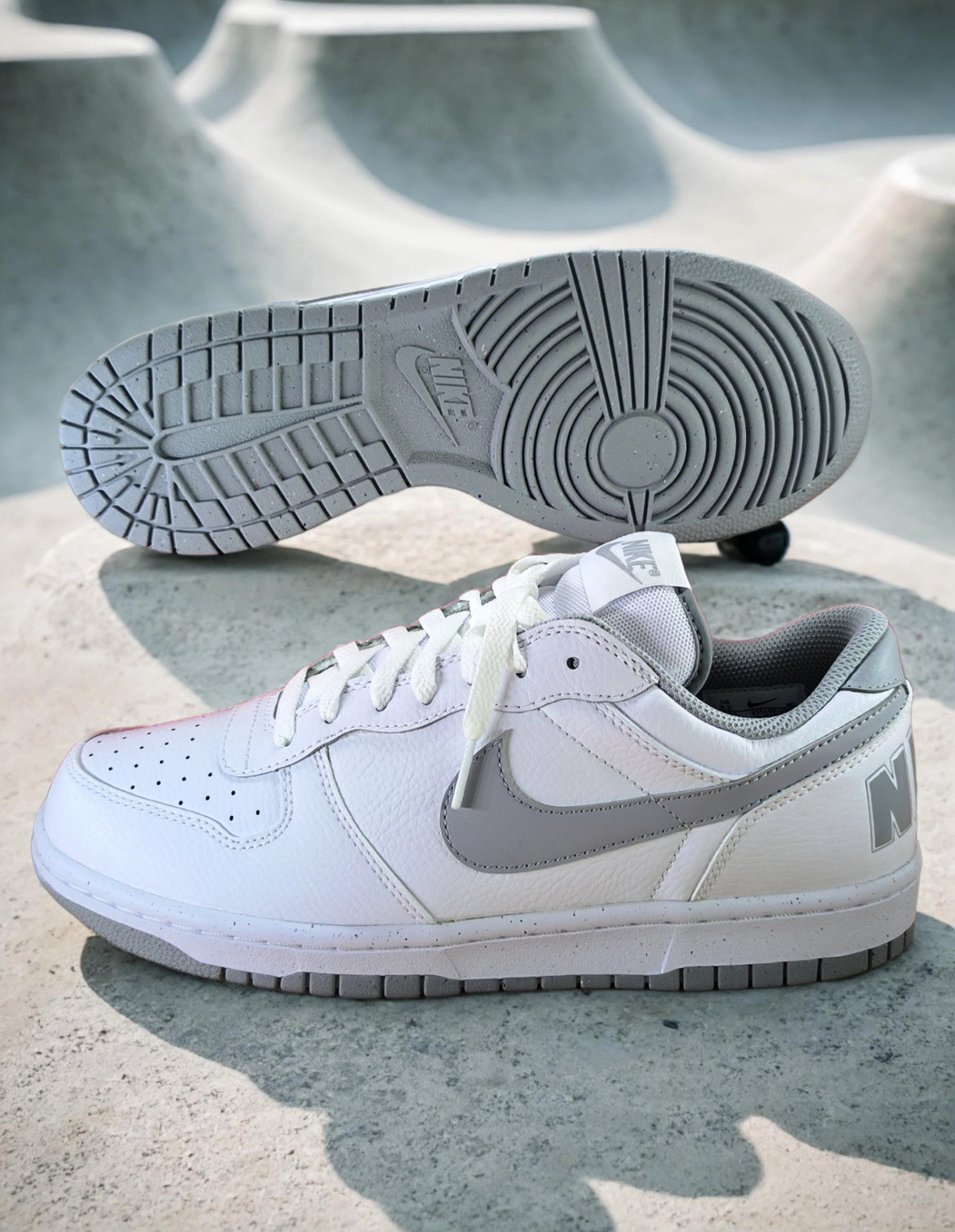 男鞋 NIKE BIG LOW 白灰 皮革 低筒 大LOGO 休閒鞋【355152-106】