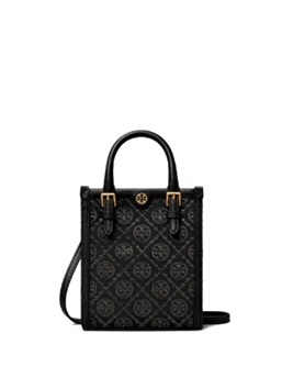 [E] TORY BURCH T Monogram Leather Mini N/S Tote, Black, 158515-001 (ETB106)