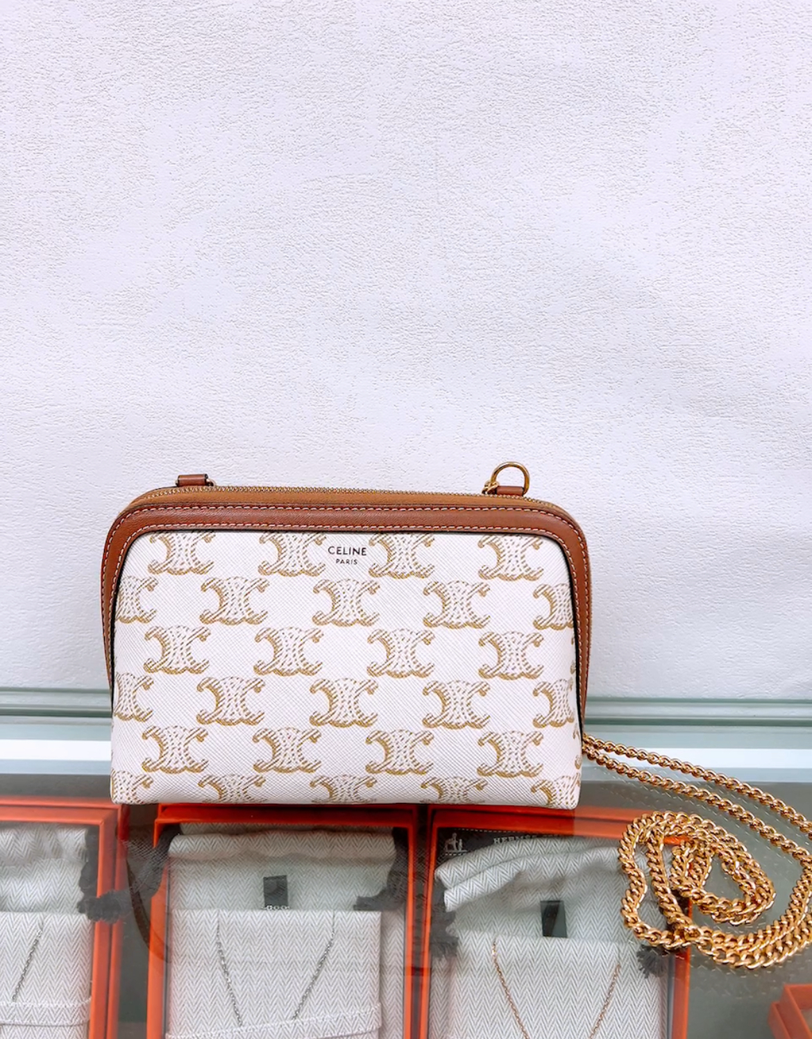Celine clutch on chain (white monogram)