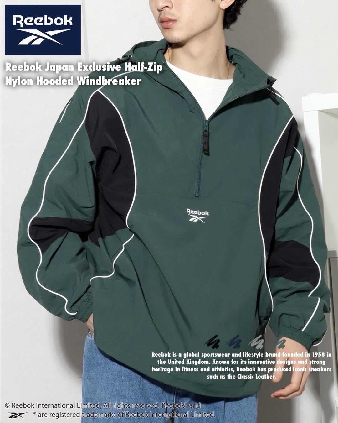 #預購 日本限定 Reebok 半拉鍊 尼龍 連帽 風衣外套 四色