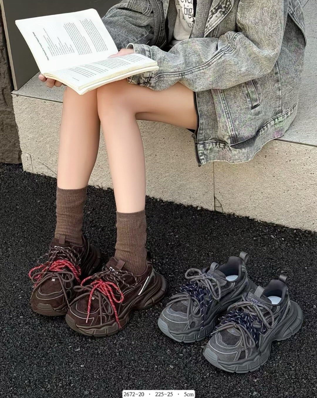 2672-20韓國真皮拼接雙鞋帶老爹鞋