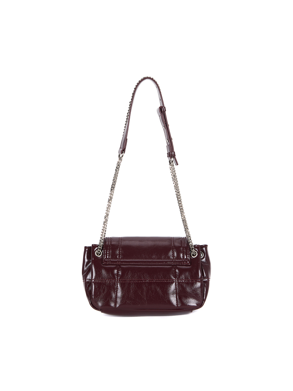 皮革鍊條絎縫包 酒紅