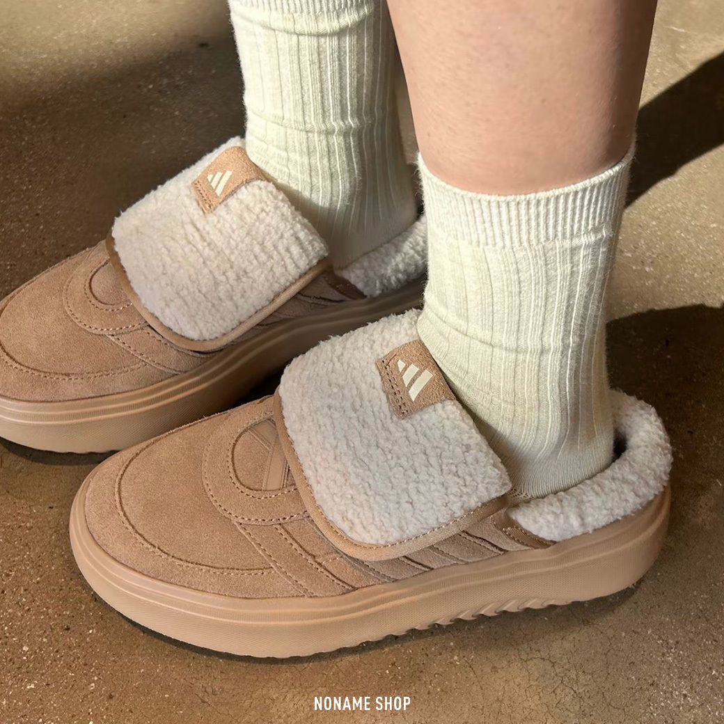 ADIDAS GRAND COURT MULE 翻鞋舌 懶人鞋 毛絨 厚底 麵包 拖鞋 三色 (女款)