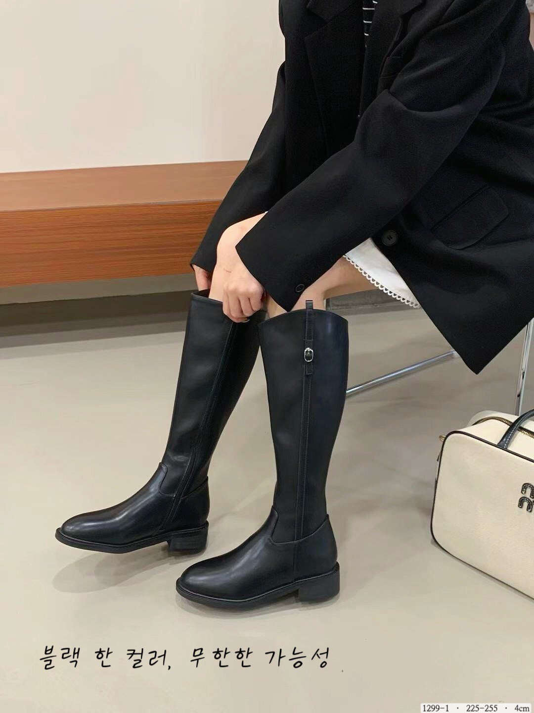 1299-1韓國簡約圓頭騎士靴