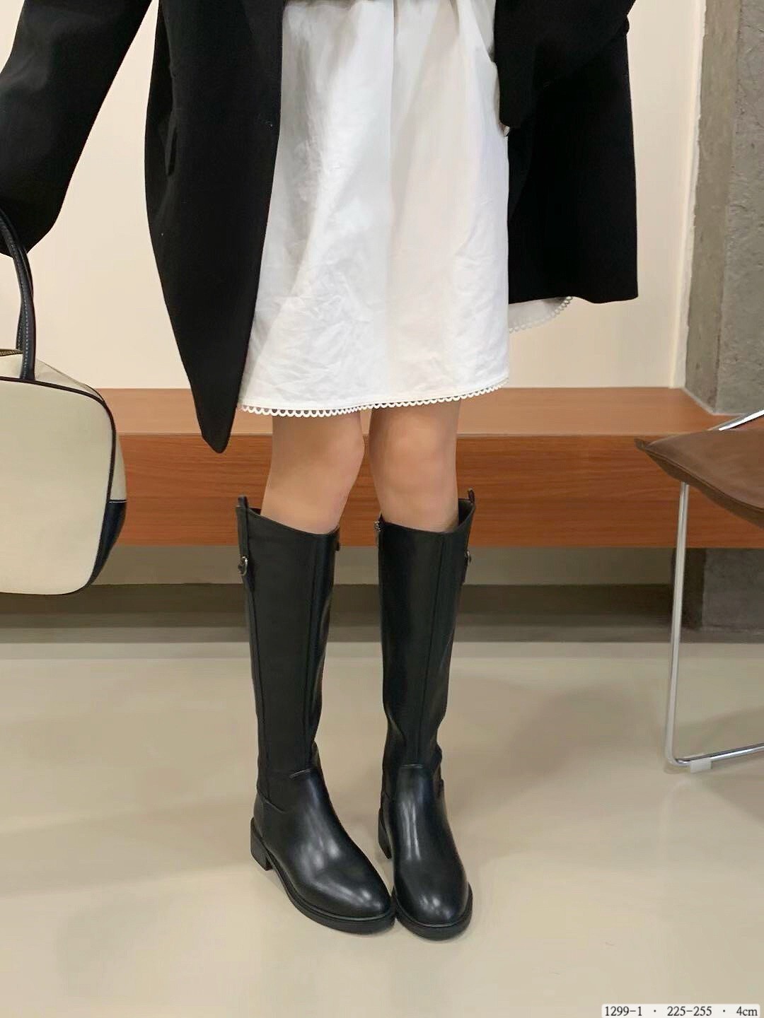 1299-1韓國簡約圓頭騎士靴