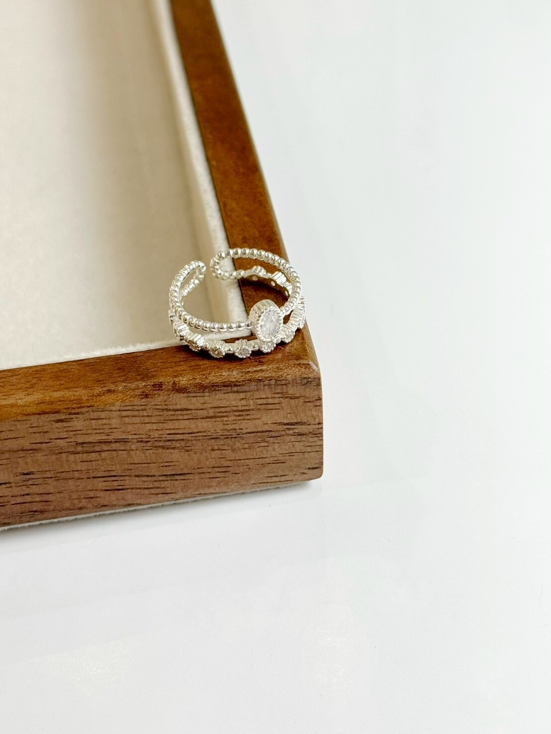 鋯石雙層純銀戒指