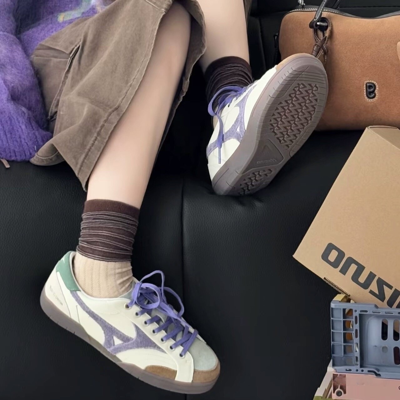 MIZUNO 美津濃 CT Club 撞色拼接 麂皮 復古 薄底鞋 米紫綠 休閒鞋 D1GH261007