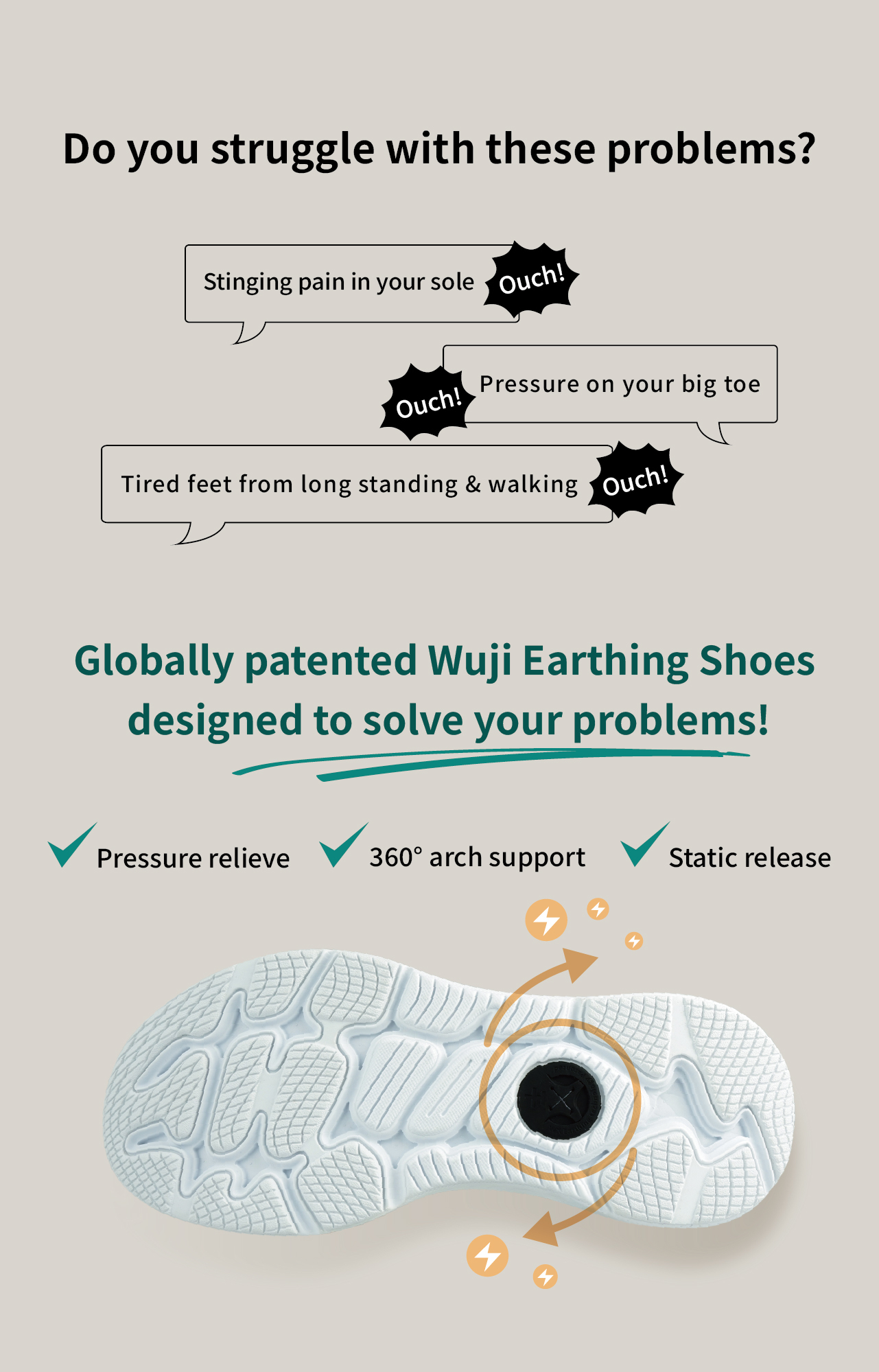 USTINI Wuji Earthing Shoes struggling with plantar fascitis or bunion?