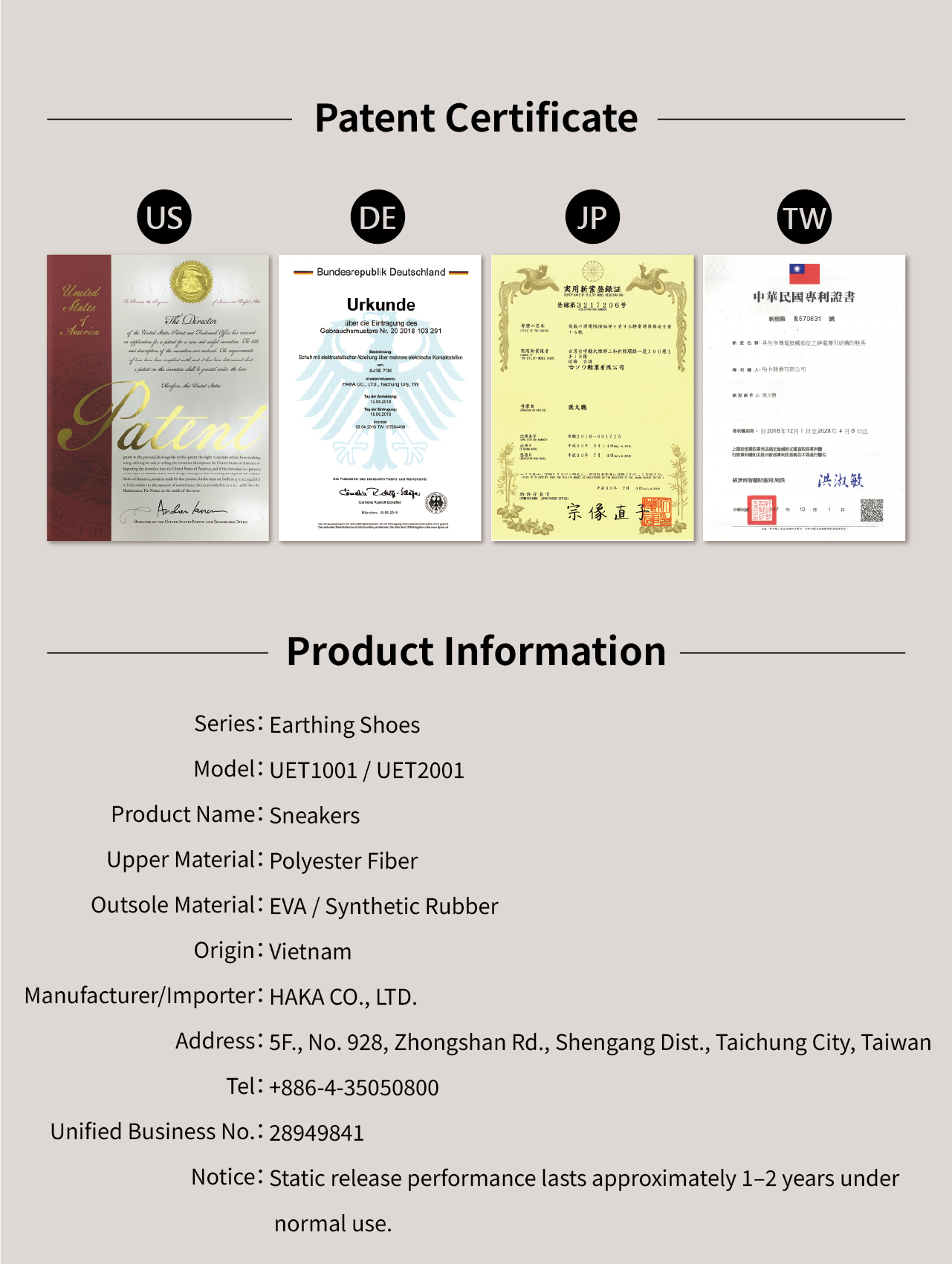 USTINI Wuji Earthing Shoes Product Information