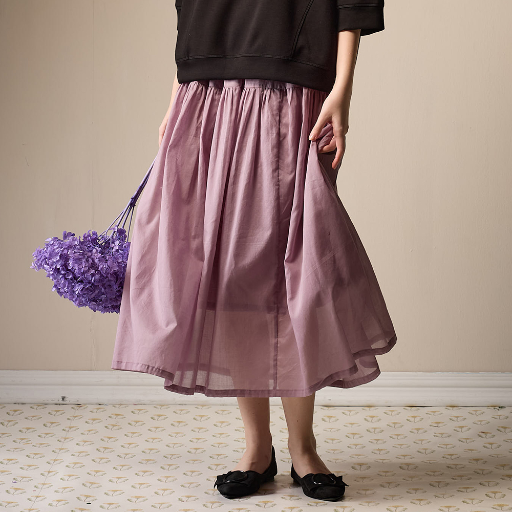 PIPPY 柔美飄逸純棉長裙 灰紫