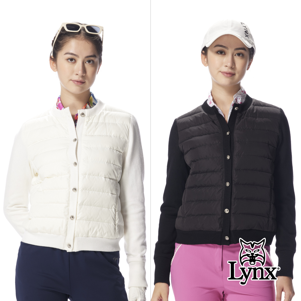 【Lynx Golf】女款時尚短版90/10輕羽絨拼接美麗諾袖防潑水保暖外套