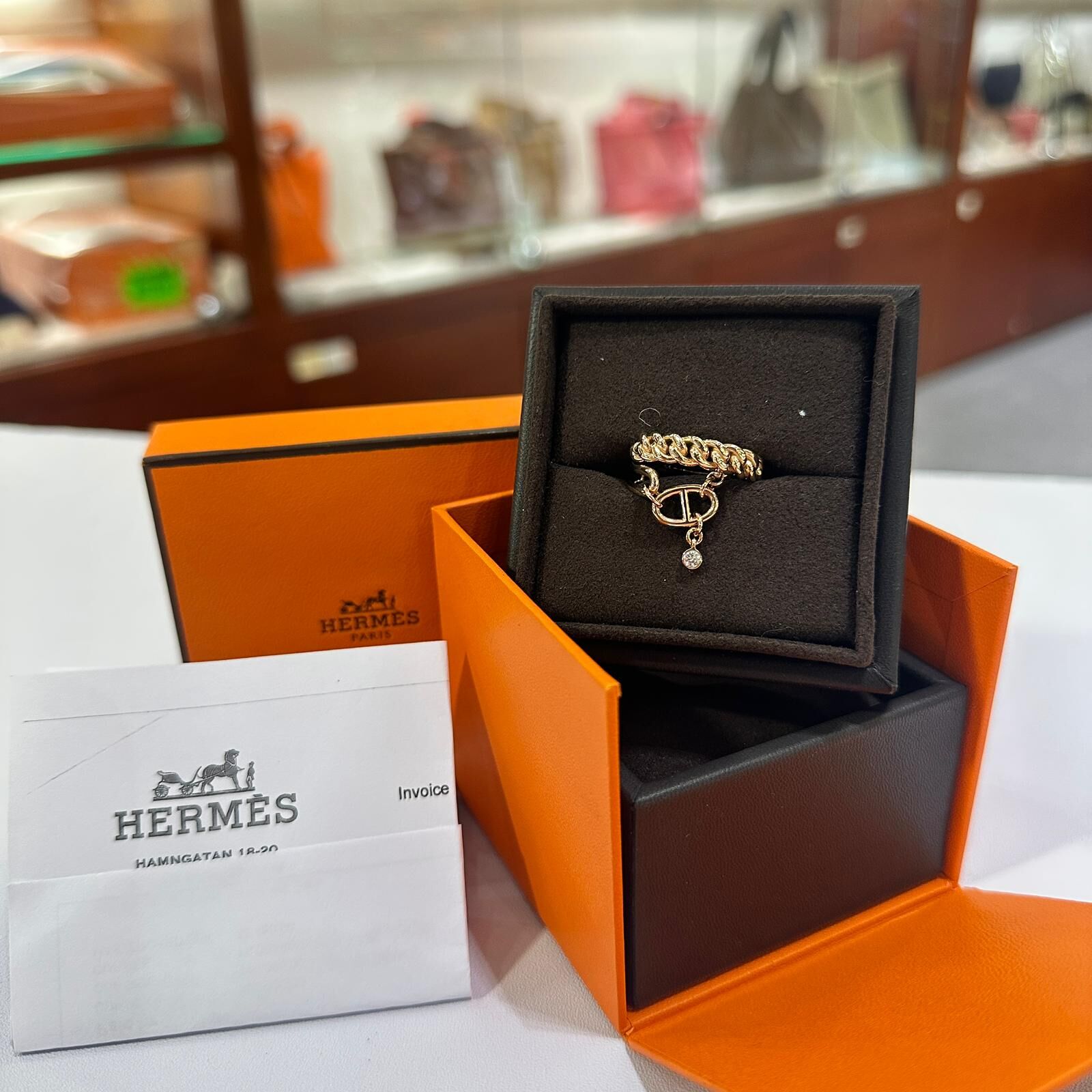 全新HERMES豬鼻戒指 54碼 H124611B 18K玫瑰金Mix and H ring rose gold #BRAND NEW #香榭站正品