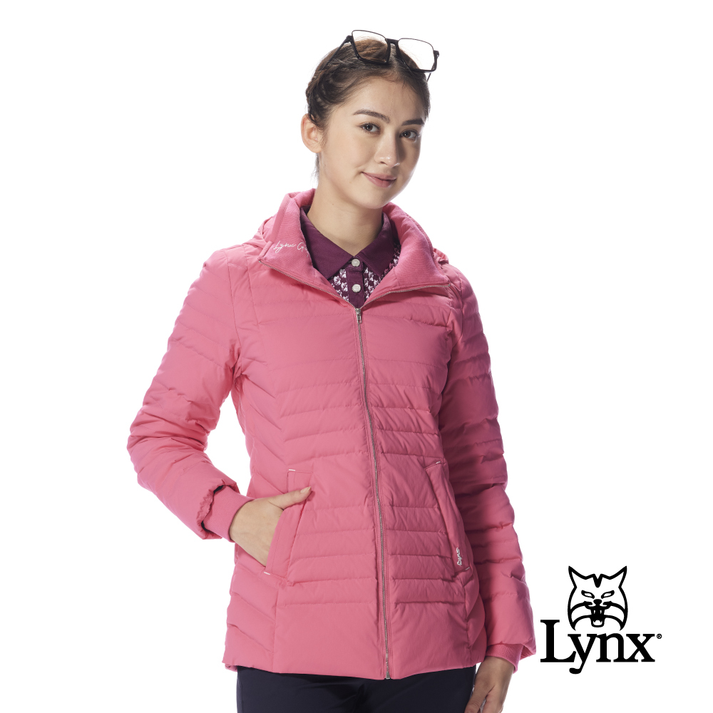 【Lynx Golf】女款長版90/10輕羽絨石磨烯恆溫裡布可拆帽防潑水保暖外套