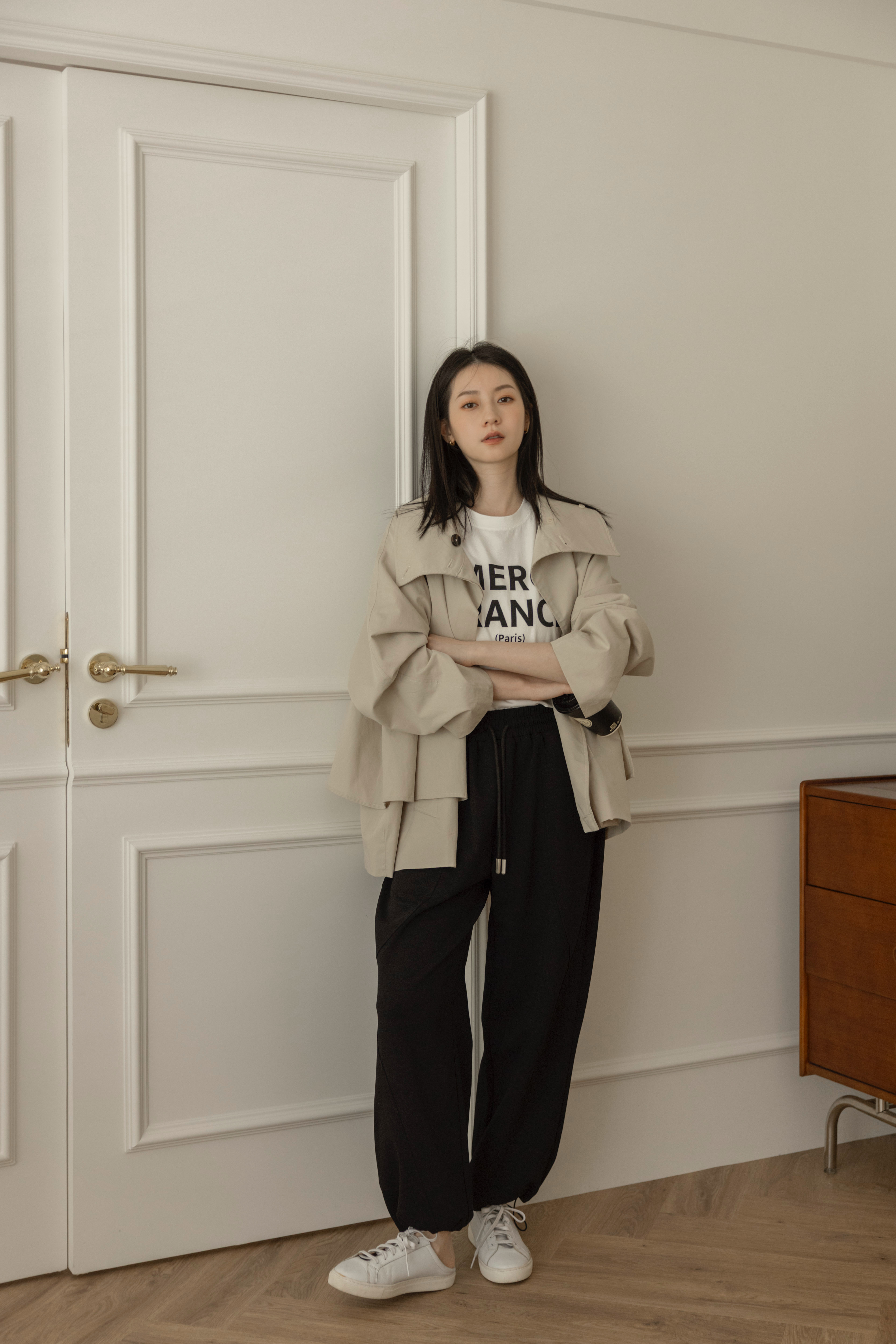 城市慵懶棉寬褲-黑