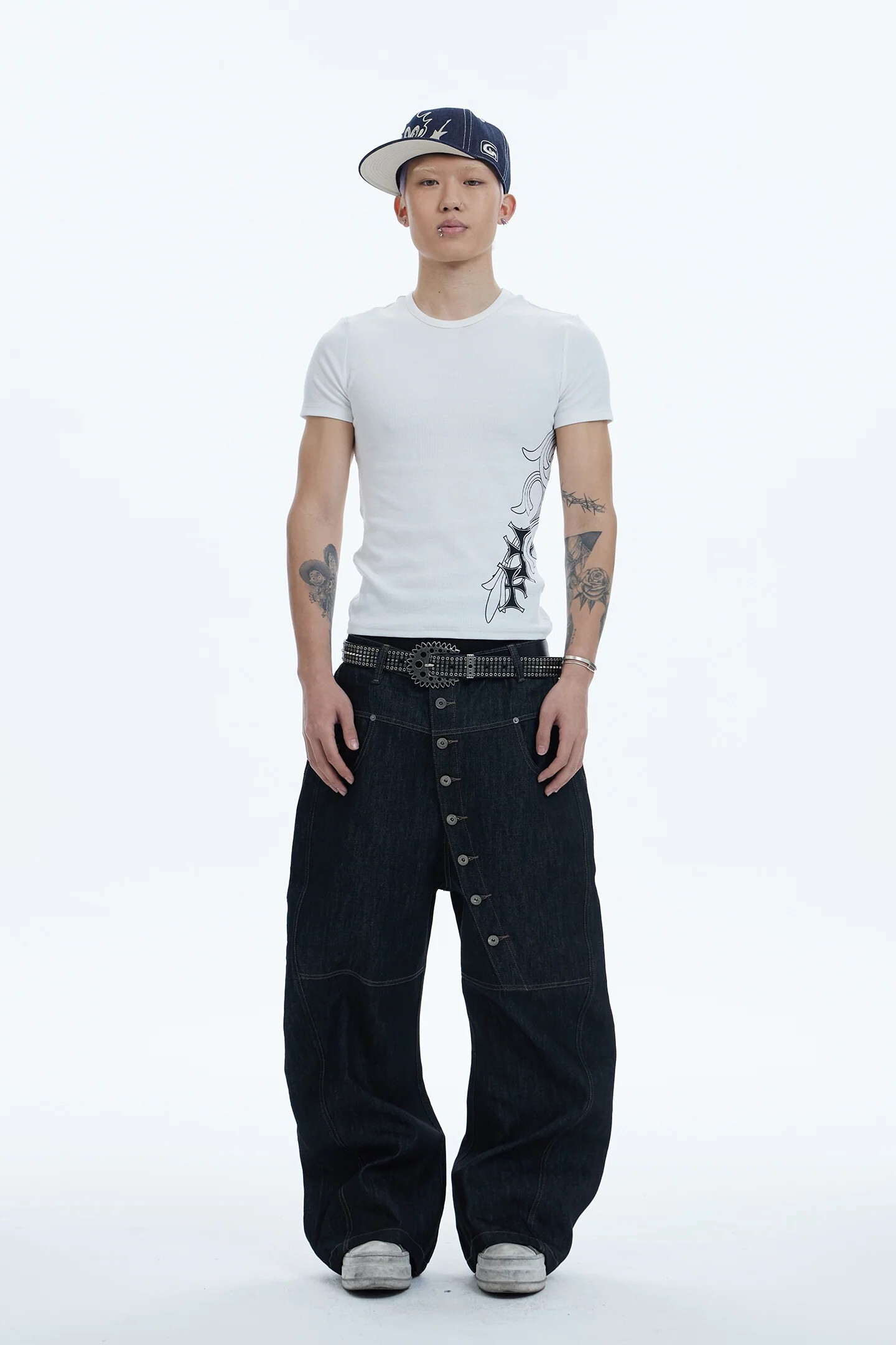 DND4DES 彎曲 長排扣 BAGGY 原色 彎刀 牛仔褲