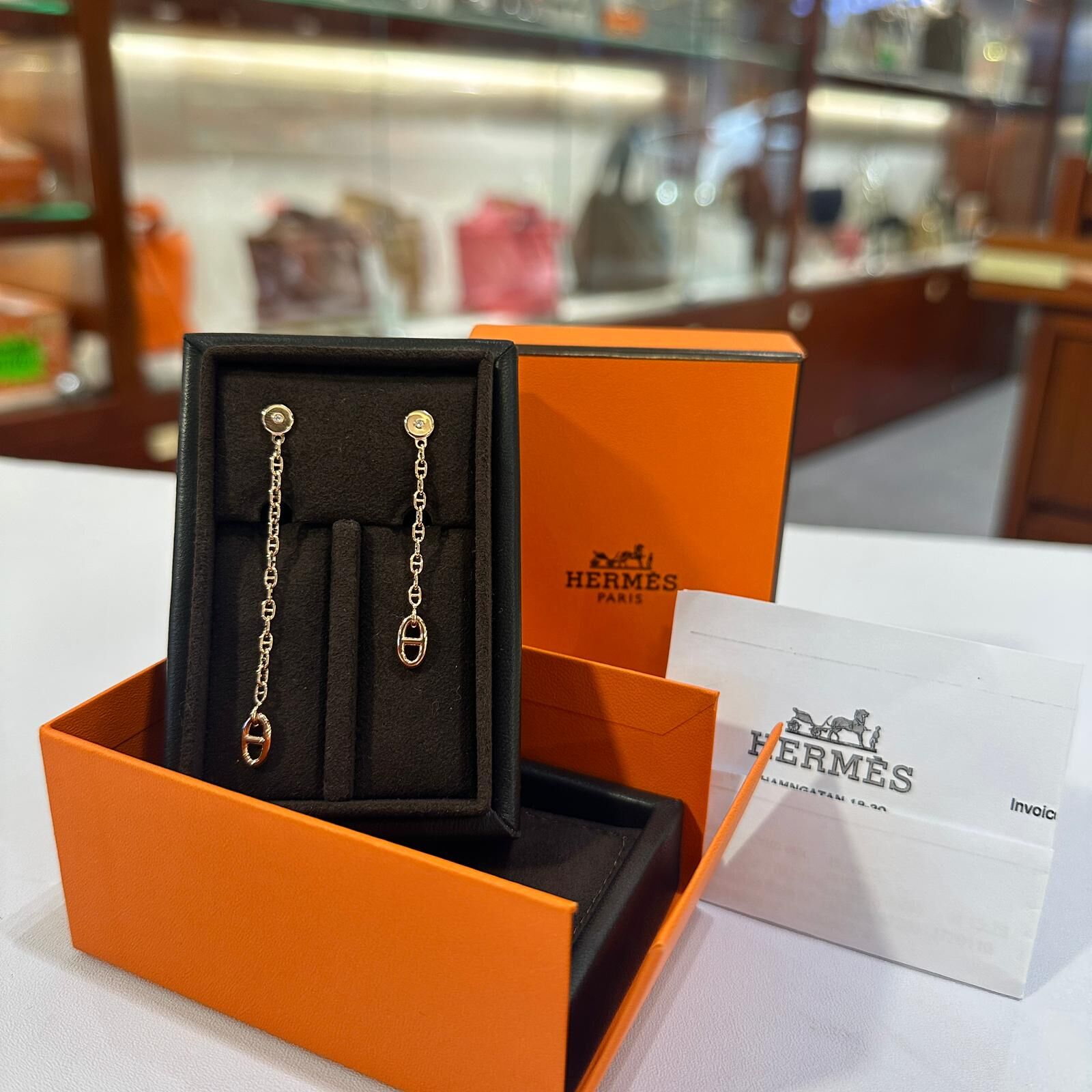 全新HERMES 豬鼻長短款耳環 18K玫瑰金 H119550B Rose Gold Diamond TPM Farandole Drop Earrings #BRAND NEW #香榭站正品