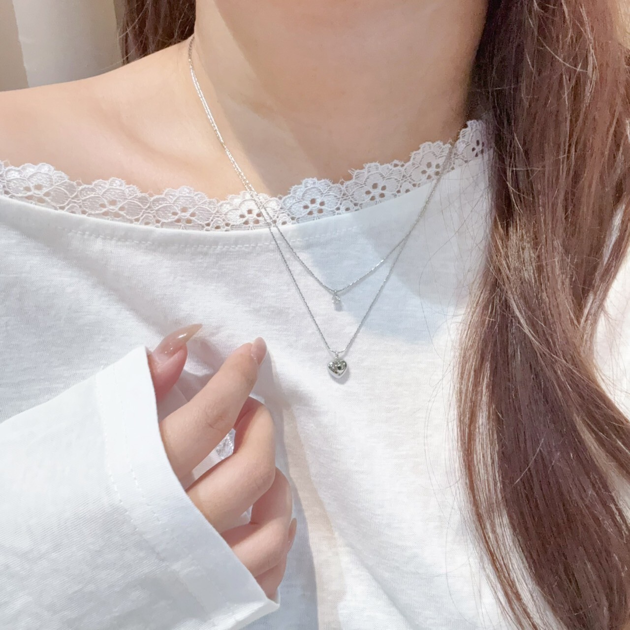 氣質愛心雙層醫療鋼項鍊