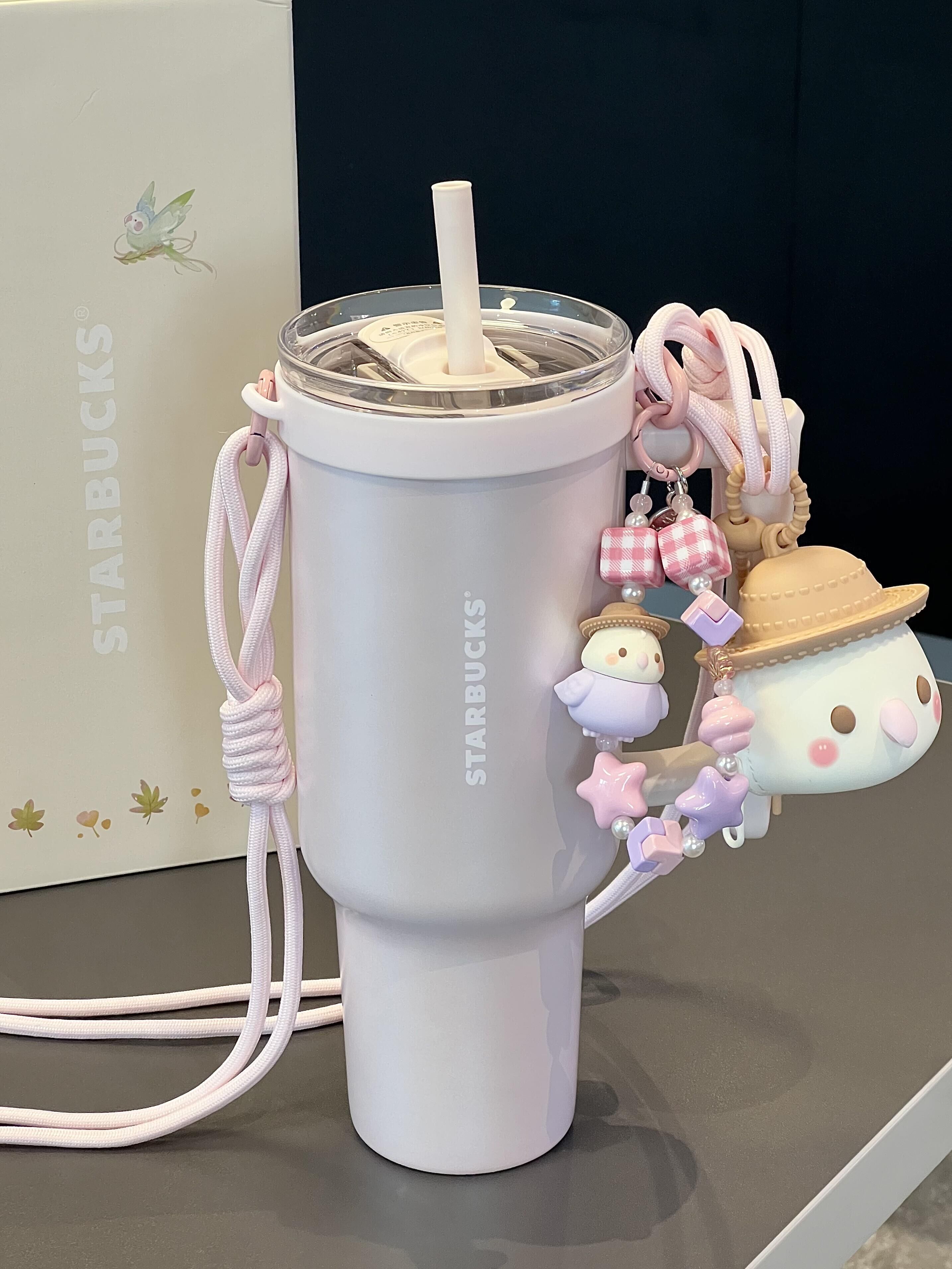 星巴克 STARBUCKS 官方正版 秋日野野系列 雙飲口不銹鋼杯 大容量 保溫杯 隨行杯 附吊飾 串珠 掛繩 1180ML/預購